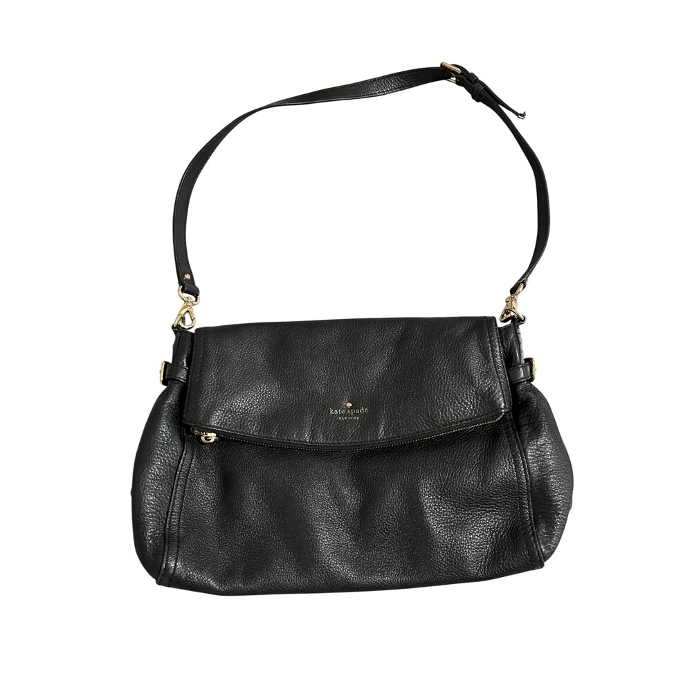 Kate Spade New York Black Pebbled Leather Crossbody Bag Gold Hardware